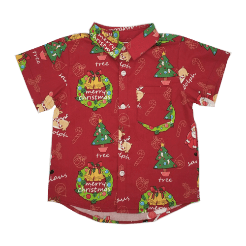 Matching Boys Red Christmas button Up shirt - Merry Christmas