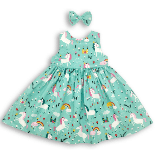 Teal Rainbow Unicorn Party Dress front