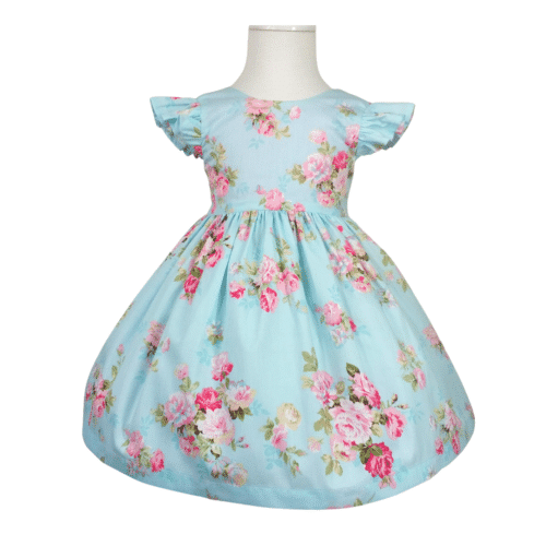 Blue and Pink Floral Big Bow Dress